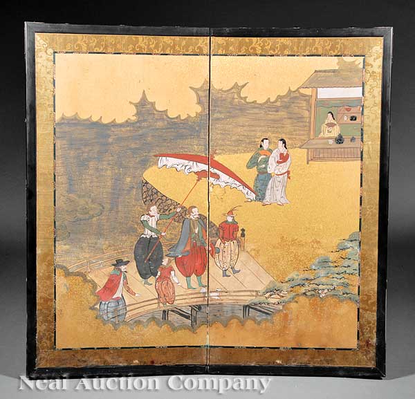 Two Japanese Nambam Table Screens