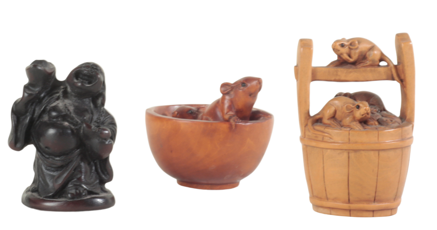 TWO JAPANESE NETSUKE including an