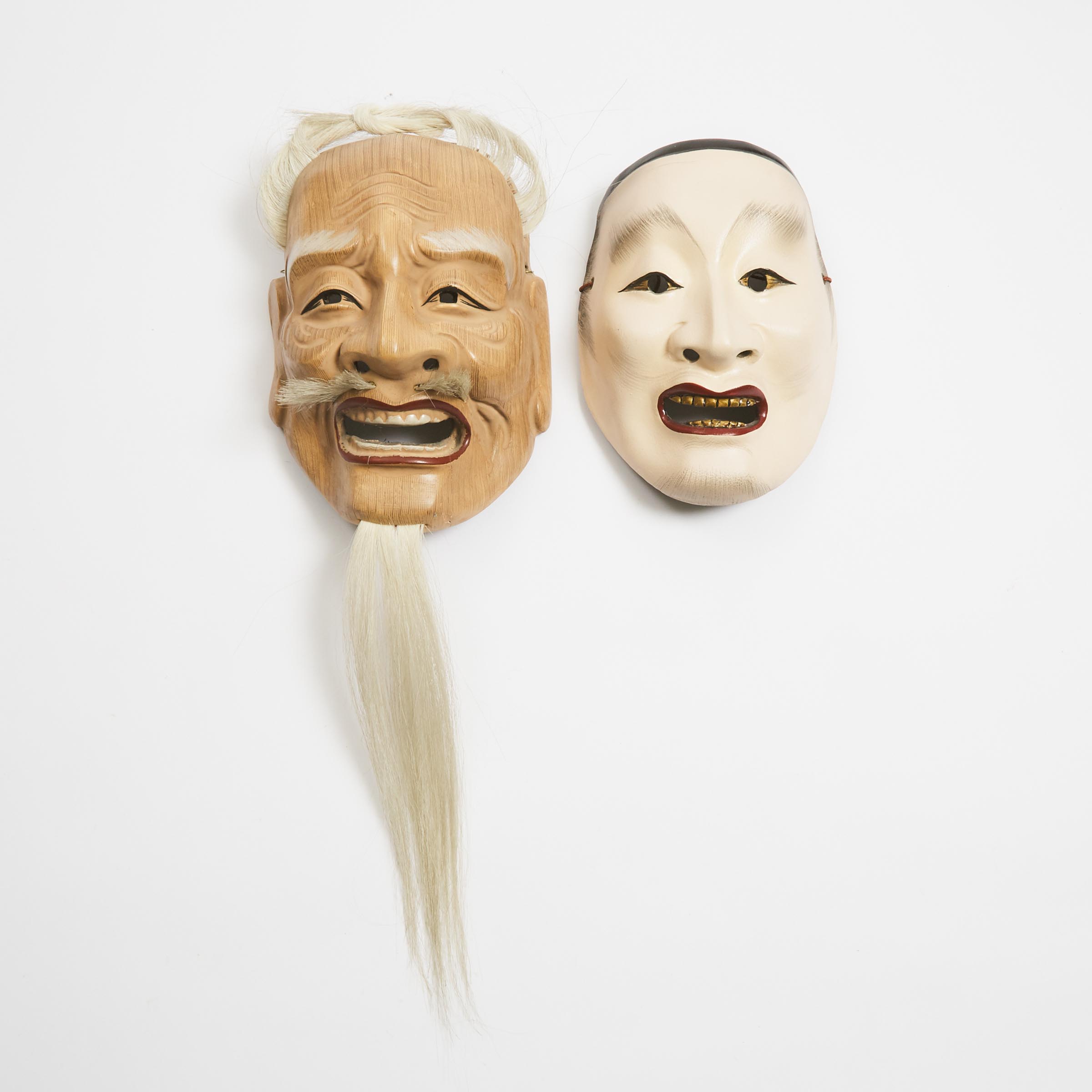 Two Japanese Noh Masks, Meiji