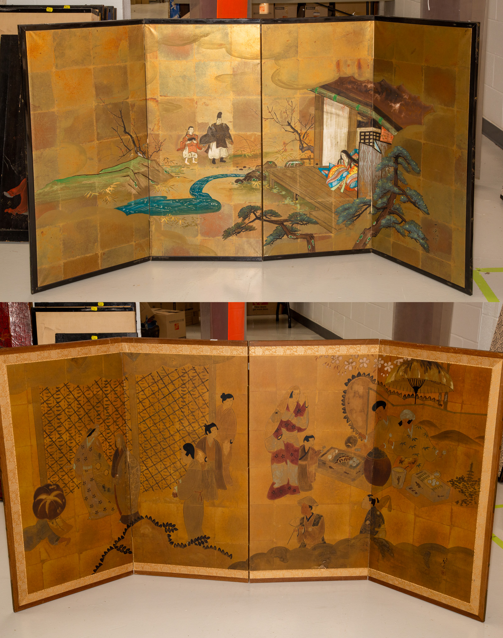 TWO JAPANESE PAINTED TEA SCREENS