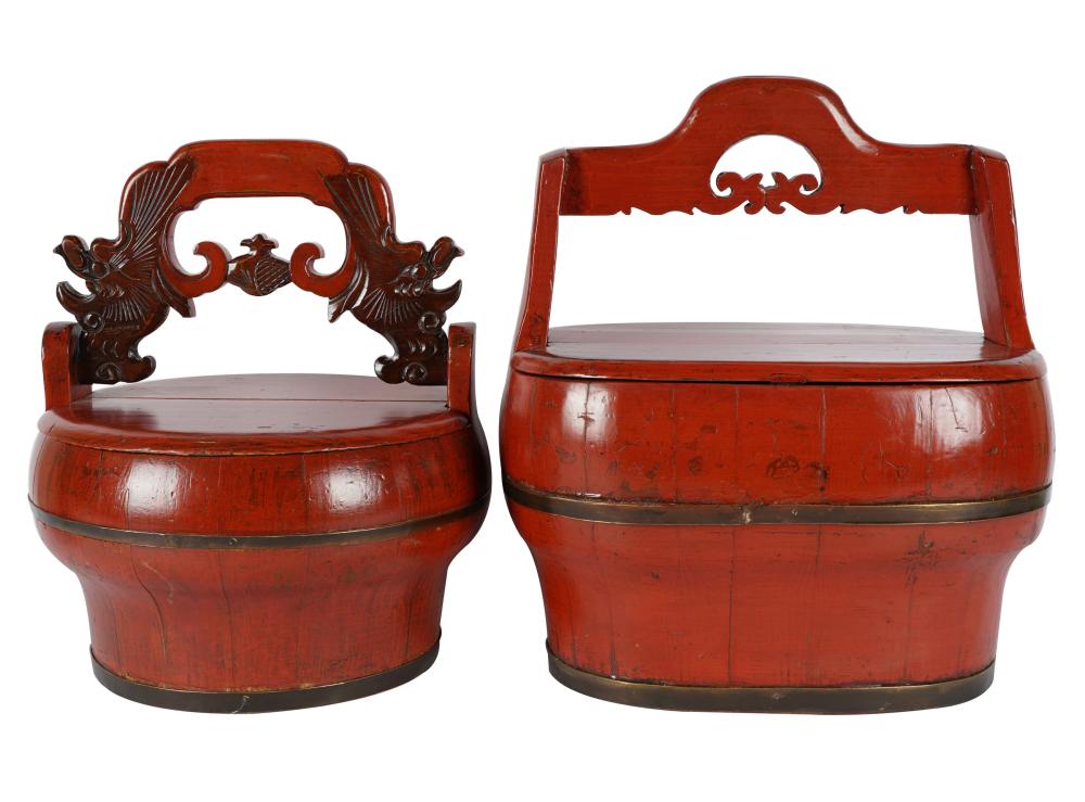 TWO JAPANESE RED-LACQUERED WOOD