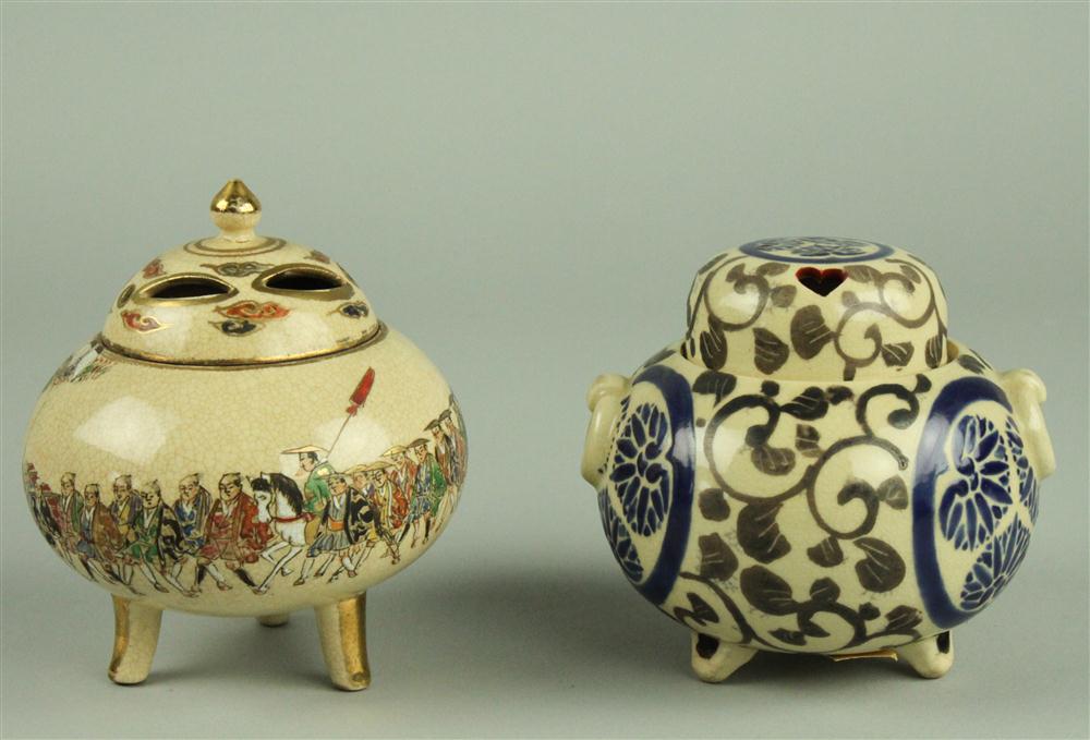 TWO JAPANESE SATSUMA CENSERS EDO