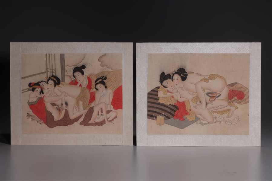 Two Japanese shunga woodblock