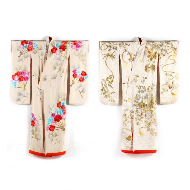 TWO JAPANESE SILK UCHIKAKE
