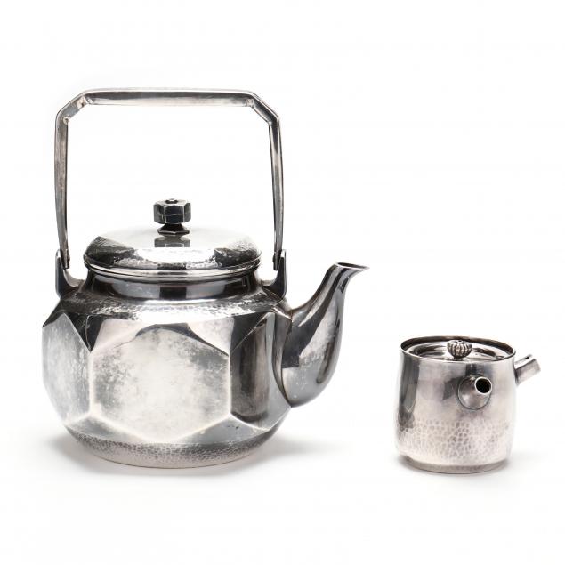 TWO JAPANESE SILVER TEAPOTS The