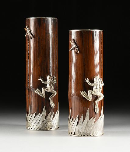 TWO JAPANESE SILVERED METAL MOUNTED