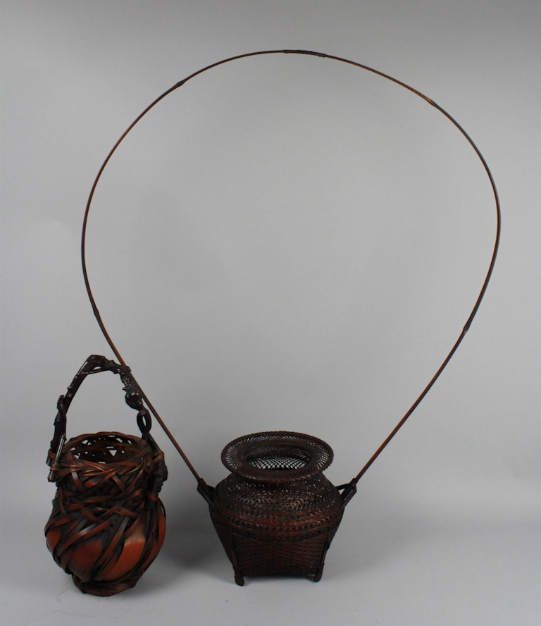 TWO JAPANESE SPLIT BAMBOO IKEBANA