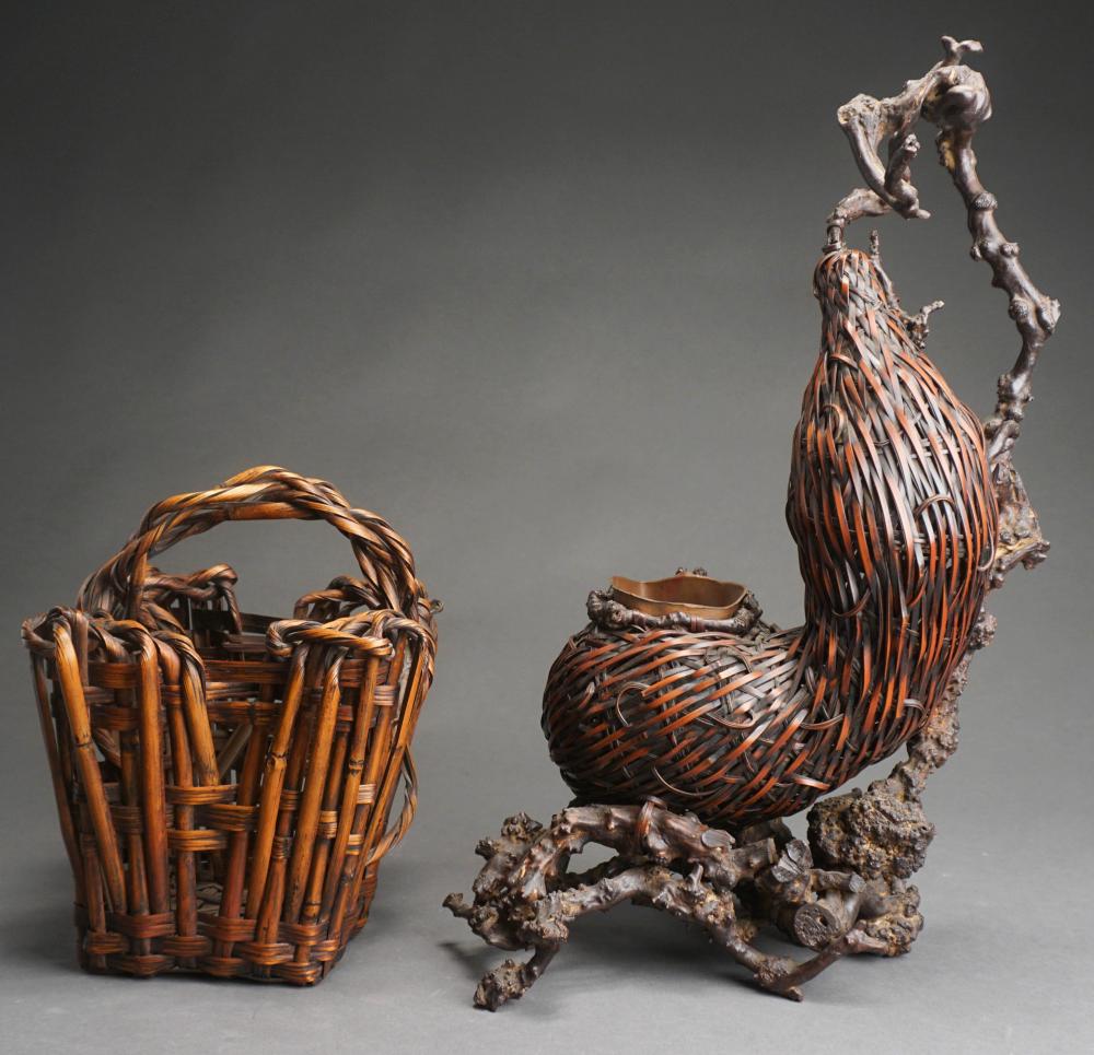 TWO JAPANESE STAINED BAMBOO IKEBANA
