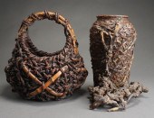 TWO JAPANESE STAINED BAMBOO IK