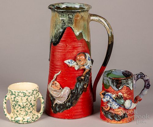 TWO JAPANESE SUMIDA GAWA POTTERY