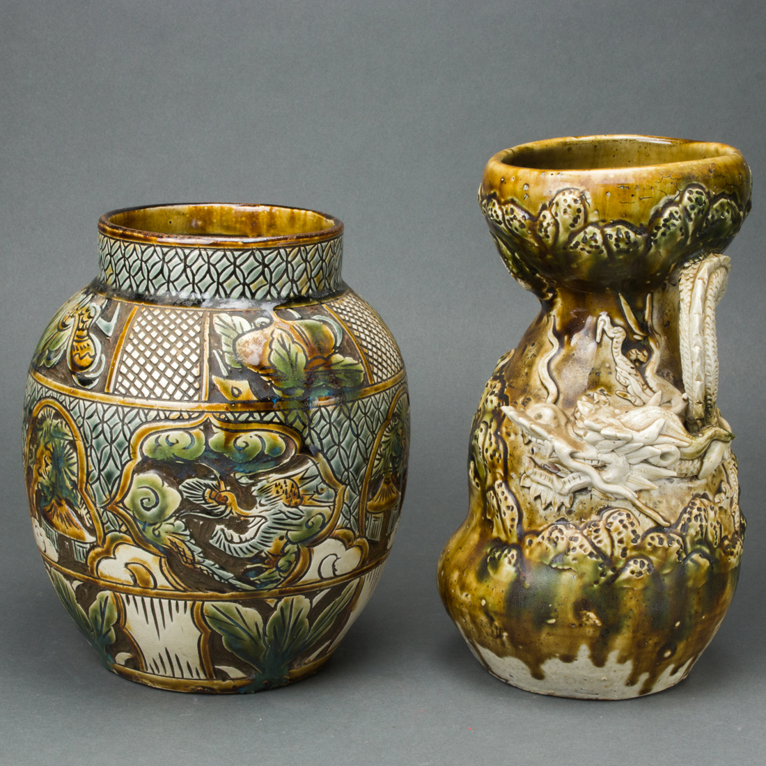 TWO JAPANESE SUMIDA GAWA WARE VASES