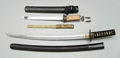 Two Japanese swords, letter opener,