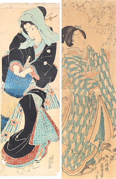 Two Japanese woodblock prints, each