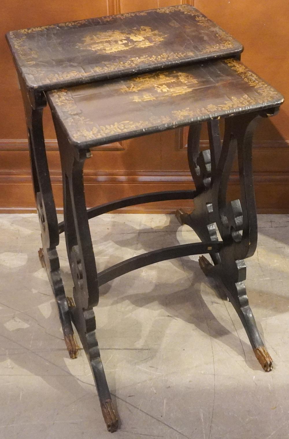 TWO JAPANNED NESTING TABLES,