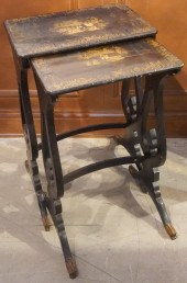 TWO JAPANNED NESTING TABLES, L