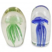 TWO JELLYFISH STYLE ART GLASS