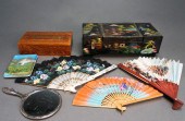 TWO JEWELRY BOXES, THREE FOLDI