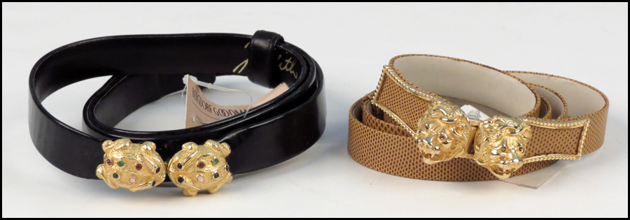 TWO JUDITH LEIBER BELTS.