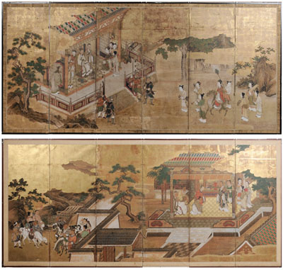 Two Kano School Six-Panel Screens