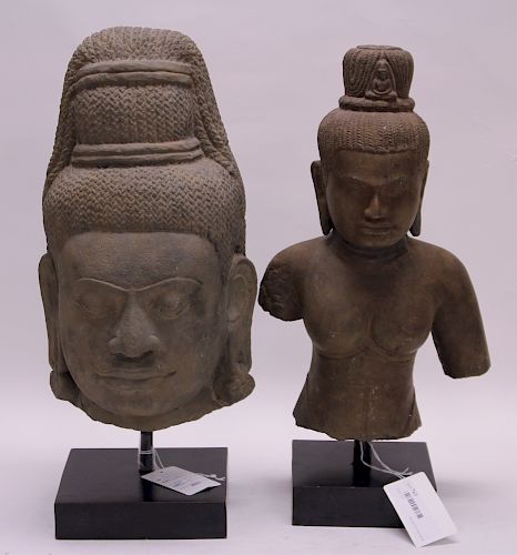 TWO KHMER 11TH CENTURY BUDDHA
