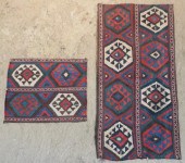 TWO KILIM RUG FRAGMENTS LARGER