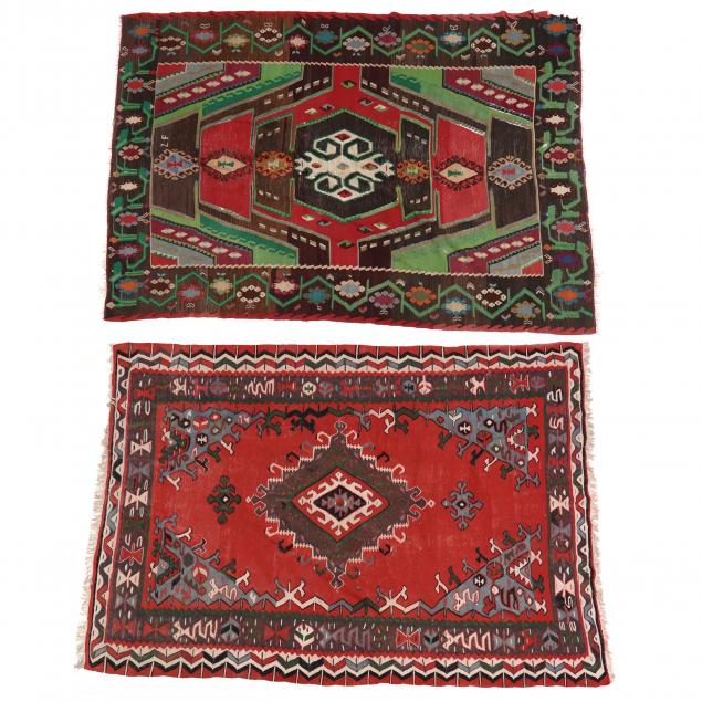 TWO KILIM RUGS The first bright red