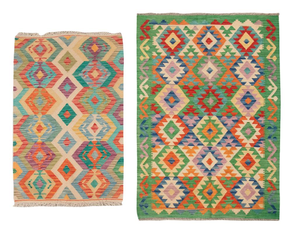TWO KILIM SCATTER RUGS: 2’8” X 4’1”