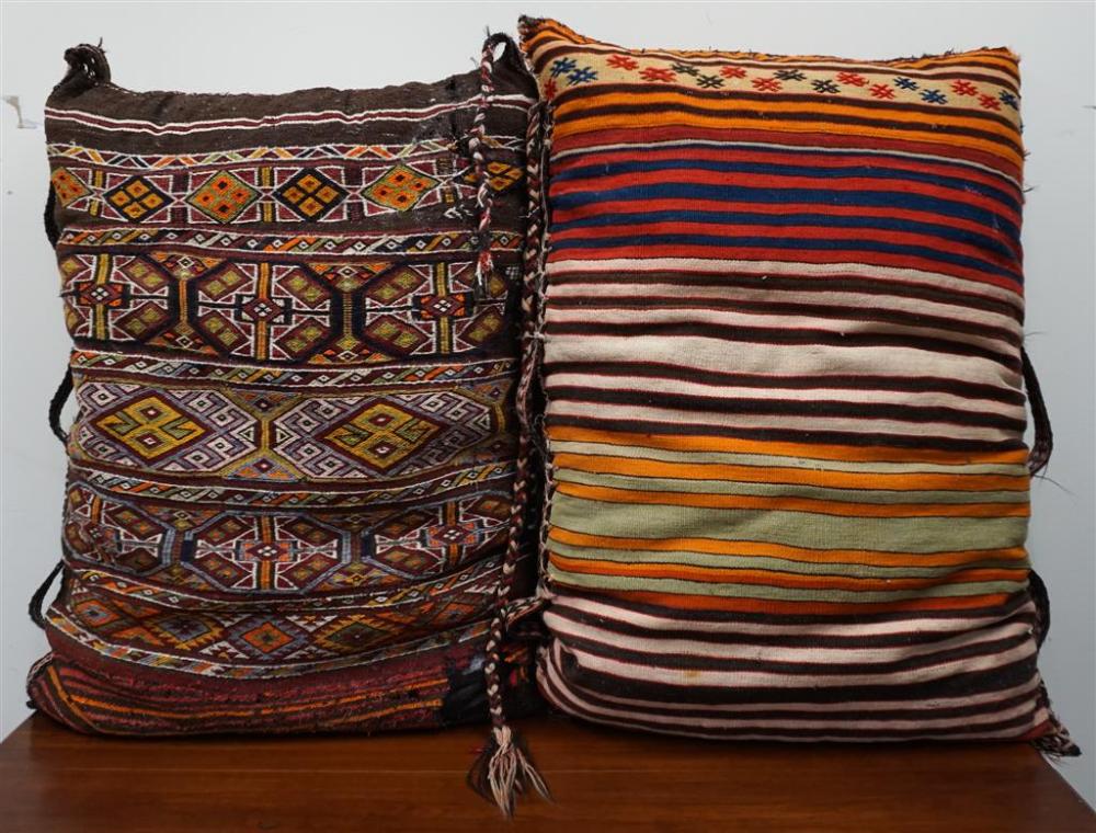 TWO KILIM UPHOLSTERED PILLOWS, 43 X