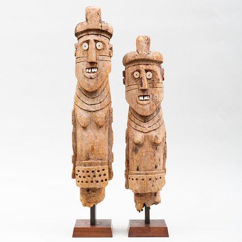 TWO KONSO WAKA BURIAL POSTS,