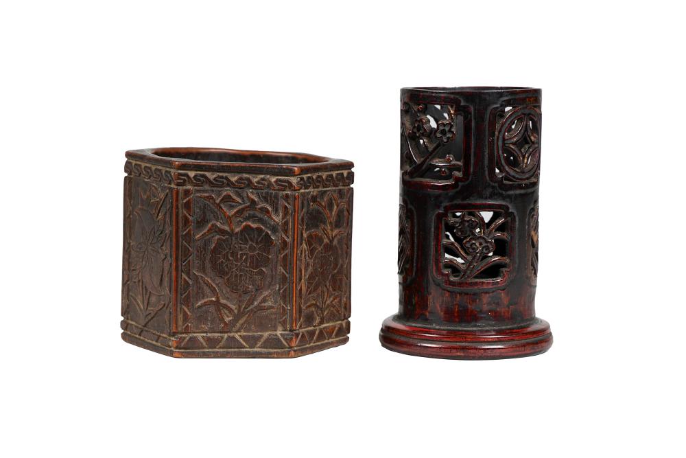 TWO KOREAN CARVED WOOD BRUSH