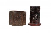 TWO KOREAN CARVED WOOD BRUSH P