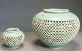TWO KOREAN CELADON GLAZED RETI