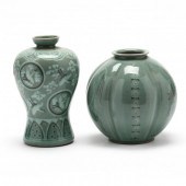TWO KOREAN CELADON GLAZED VASE