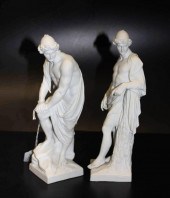 TWO KPM BISQUE PORCELAIN FIGUR