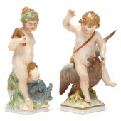 TWO KPM PORCELAIN CHERUB FIGUR