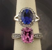 TWO LAB CREATED SAPPHIRE AND W