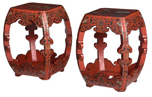 TWO LACQUER AND GILT CHINESE GARDEN