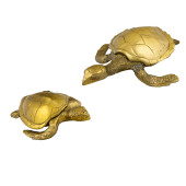 TWO LACQUERED BRASS SEA TURTLE