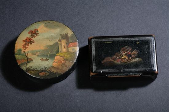 TWO LACQUERED PAPIER-M?CH? BOXES.