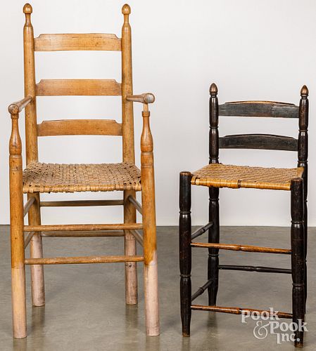 TWO LADDERBACK CHAIRS WITH TAN
