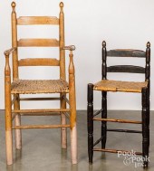 TWO LADDERBACK CHAIRS WITH TAN