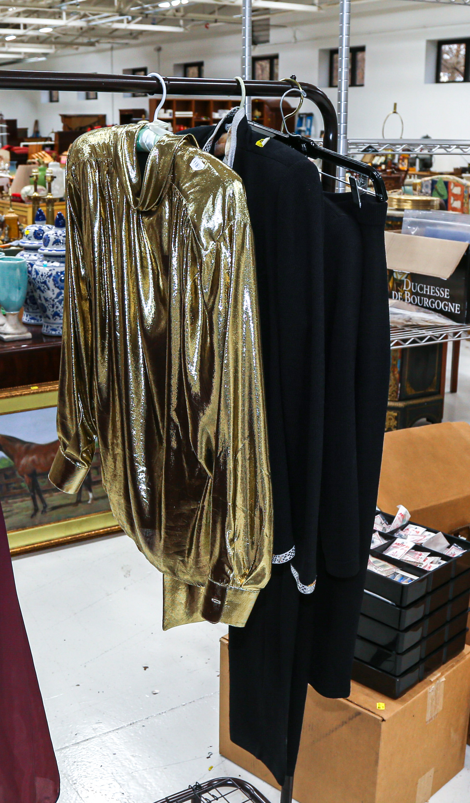 TWO LADY'S KNIT SUITS; GOLD LAME'