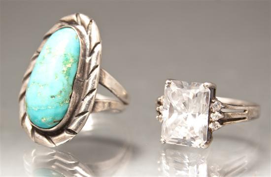 Two lady's silver rings 1) faux