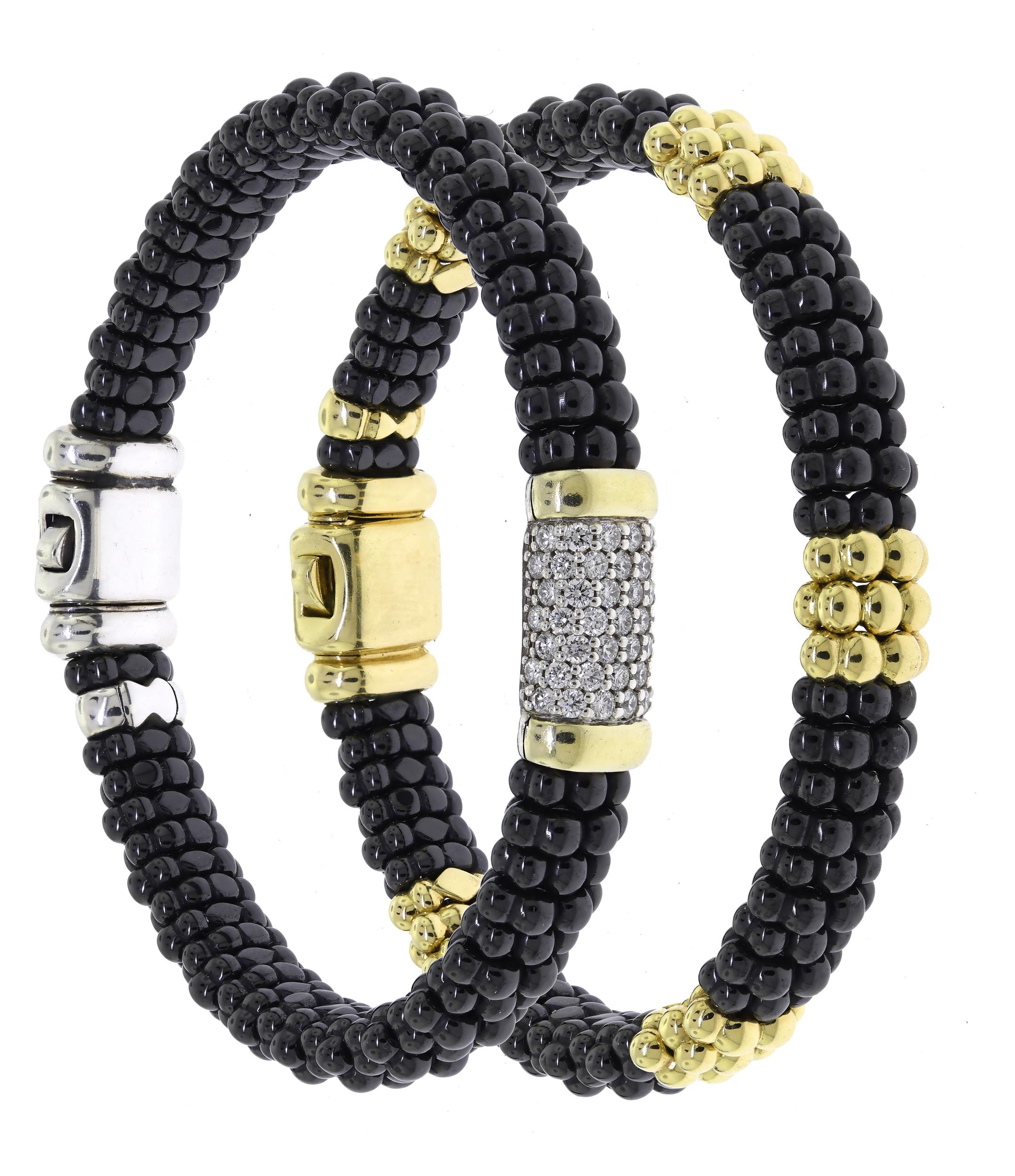 TWO LAGOS BLACK CAVIAR BRACELETS.