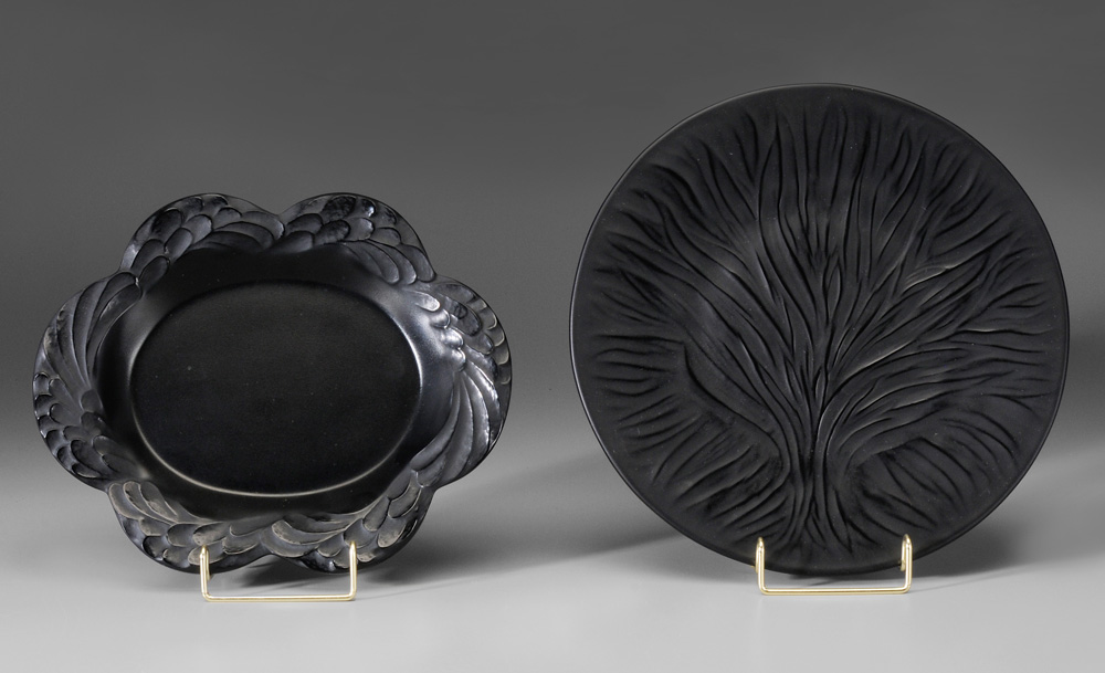 Two Lalique Blue/Black Glass Plat