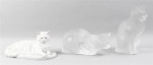 TWO LALIQUE CATS AND ONE HEREN