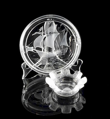 TWO LALIQUE CIRCULAR CRYSTAL