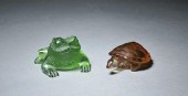 TWO LALIQUE COLORED GLASS FIGU
