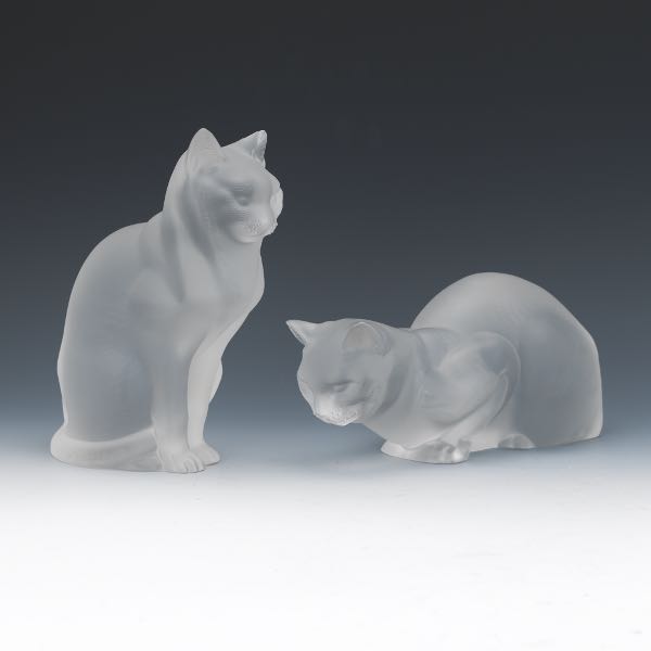 TWO LALIQUE CRYSTAL CAT