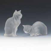 TWO LALIQUE CRYSTAL CAT FIGURI